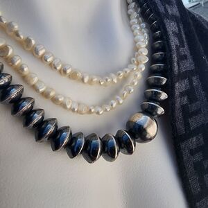 Luxurious Italian STERLING SILVER  Beaded Necklace with Tapered Design 18 Inches